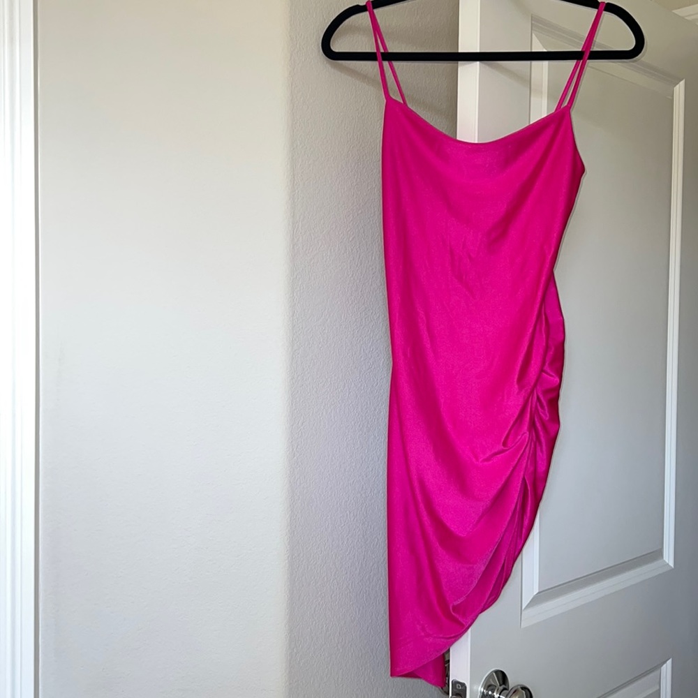 Papermoon Hot Pink Magenta Satin Bodycon Mini Dress Size Medium